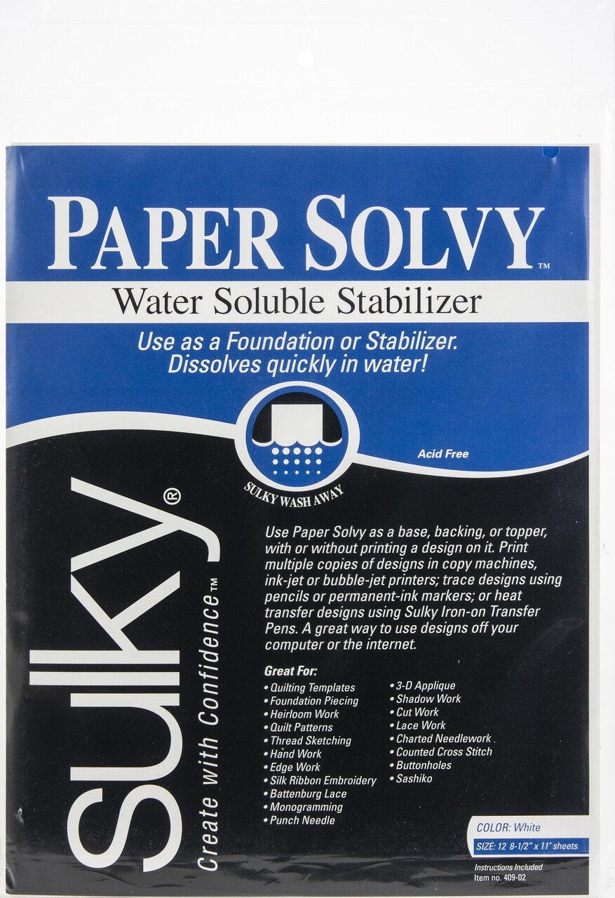 Sulky Paper Solvy Water-Soluble Stabilizer 12/Pkg-8.5"X11"